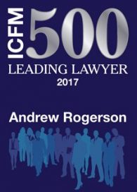 Award-ICFM-500-Andrew-Rogerson-2017 ICFM 500 Leading Lawyer 2017 Awarded to Andrew Rogerson